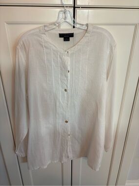 David Dart White Linen Button-Front Blouse L